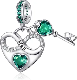 Birthstone Charm for Charm Bracelet, 925 Sterling Silver Infinity Love Heart Dangle Charm for Bracelet and Necklace, Birthday Mother's day Christmas Jewelry Gifts for Women