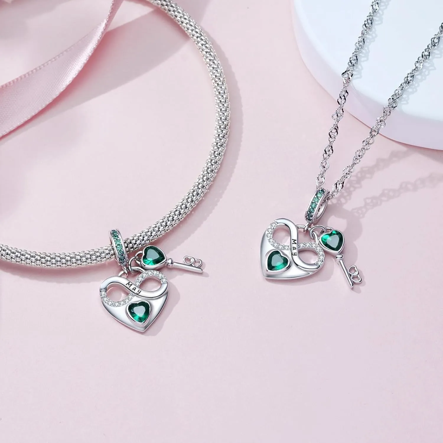 Birthstone Charm for Charm Bracelet, 925 Sterling Silver Infinity Love Heart Dangle Charm for Bracelet and Necklace, Birthday Mother's day Christmas Jewelry Gifts for Women