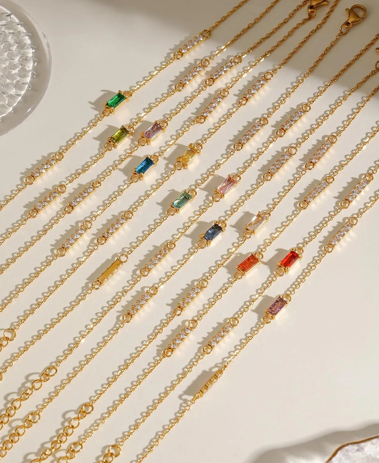 Birthstone Gold Layered Cross Bracelet for Women Dainty Trendy 14K Gold Plated Bracelet Stackable Link Bracelet Blue Green May Emerald Friendship Bracelets for Women Jewelry Gifts