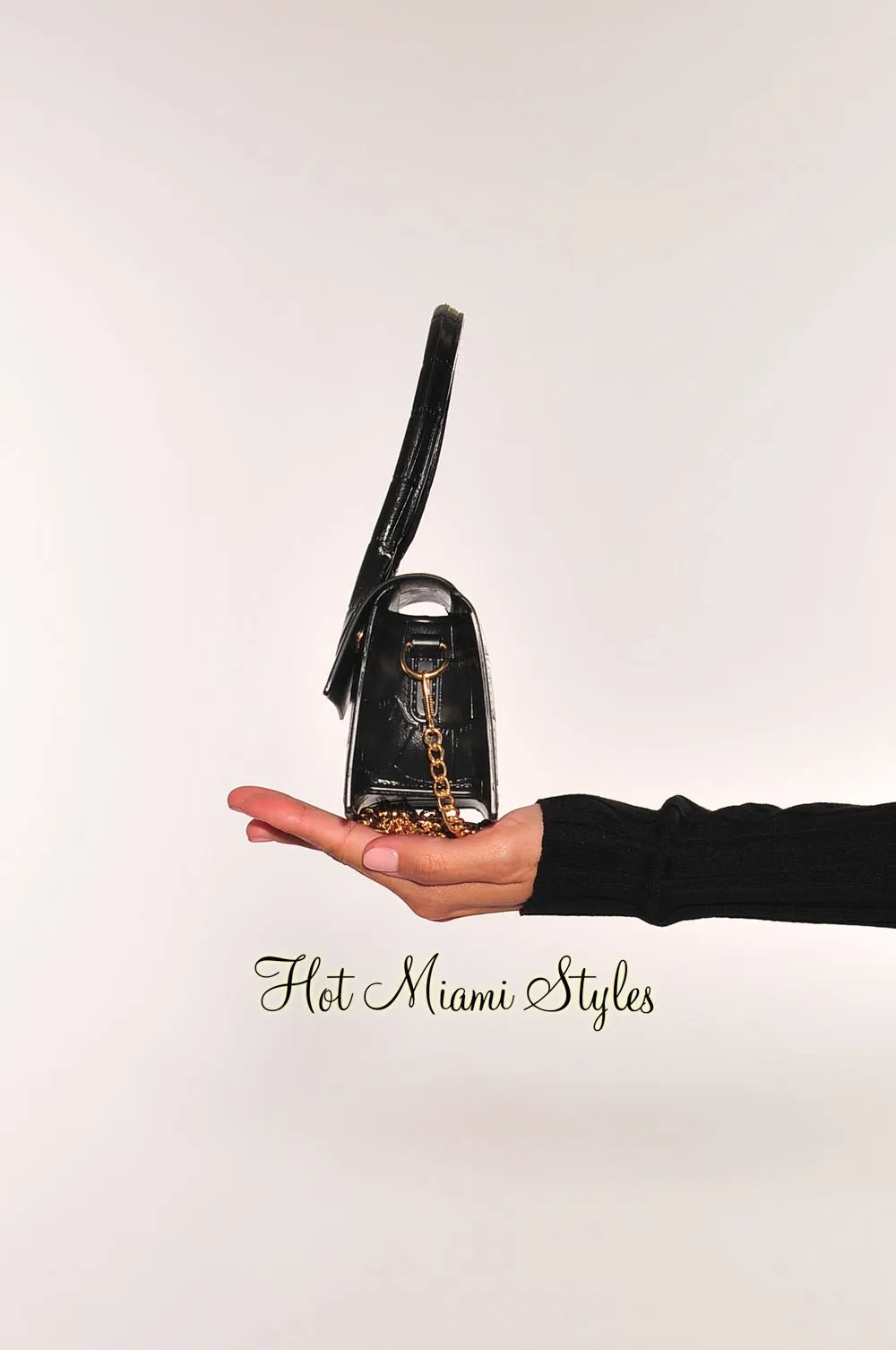 Black Crocodile Style Small Bag with Handle Cross Body