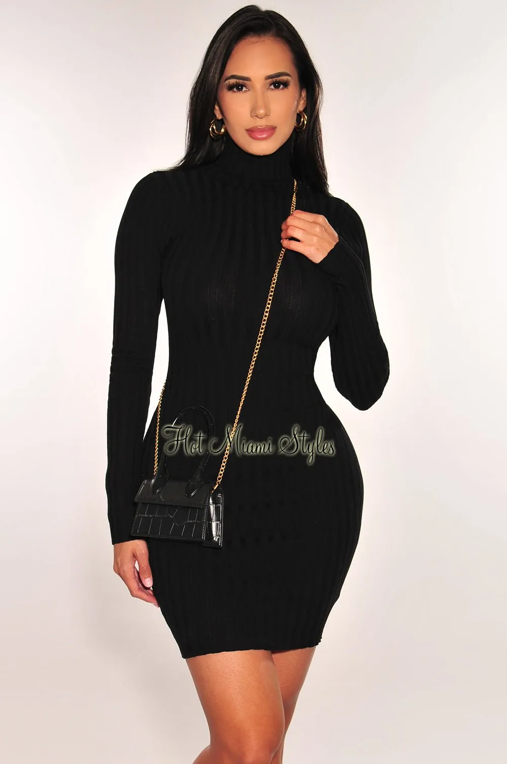 Black Crocodile Style Small Bag with Handle Cross Body
