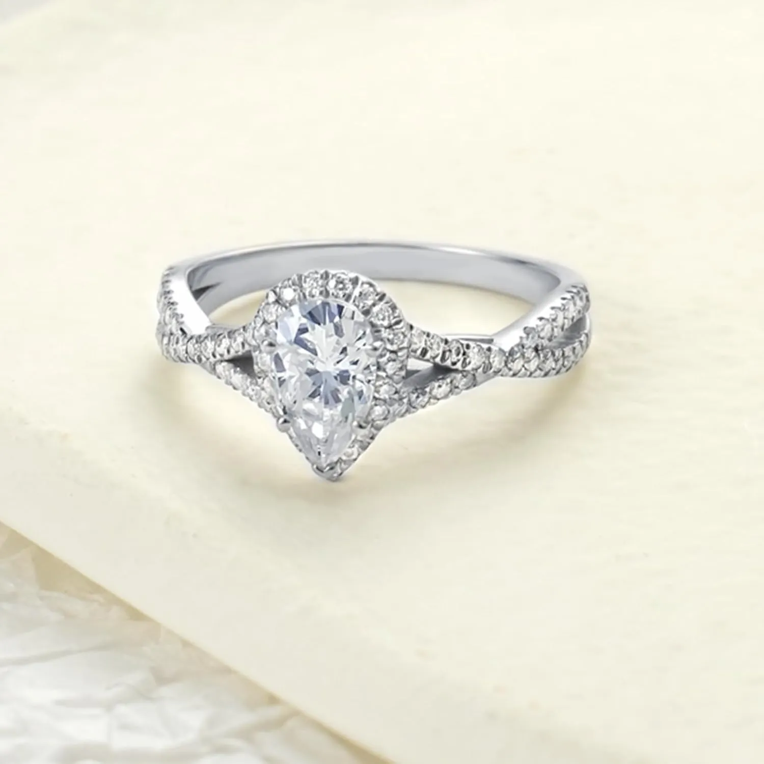 Blocaci Pear Shaped Engagement Rings for Women 1-1/2 Carat(ctw) Moissanite Twisted Engagement Rings Platinum Plated Silver Wedding Anniversary Promise Rings