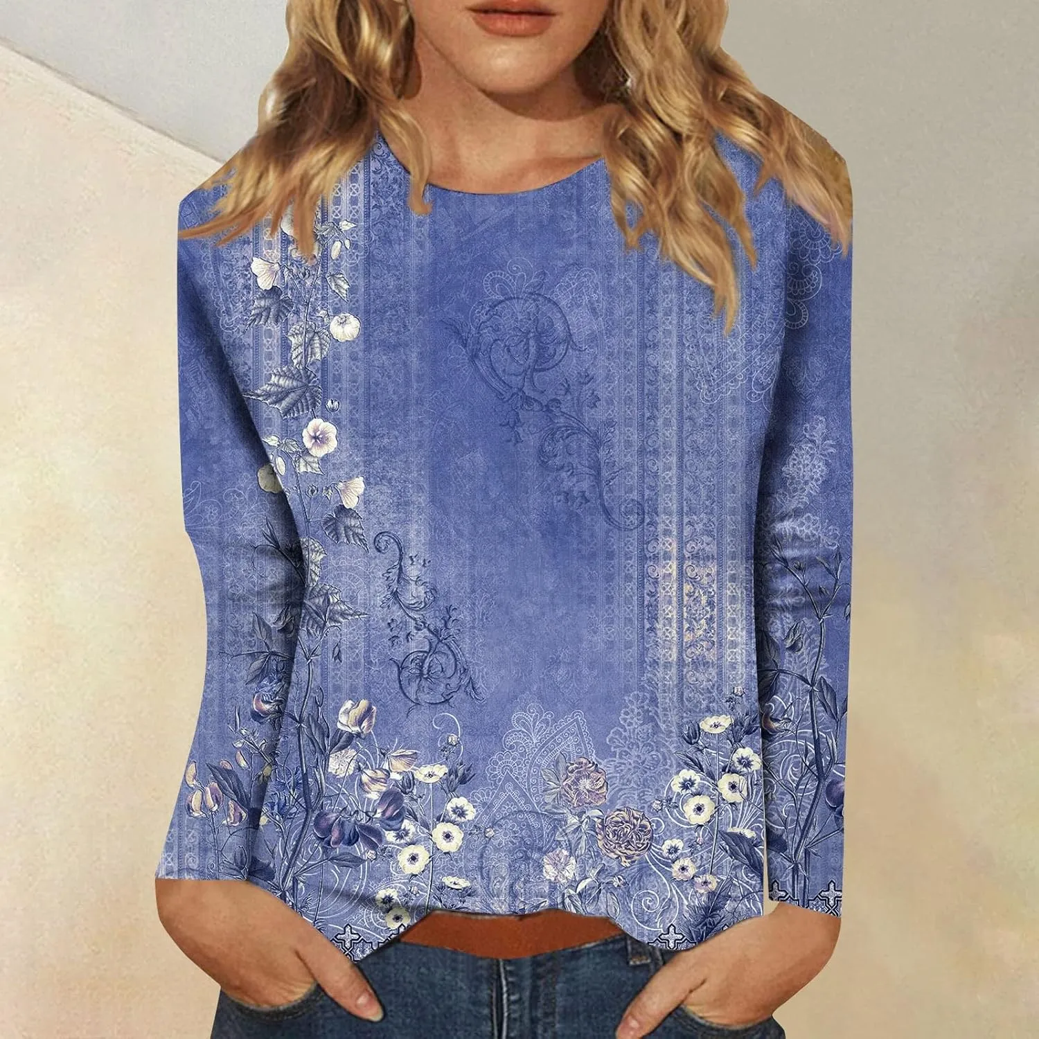 Blouses for Women 2025 Three Quarter Sleeve Round Neck T Shirt Hawaiian Printing Trendy Fashion Beach Tops