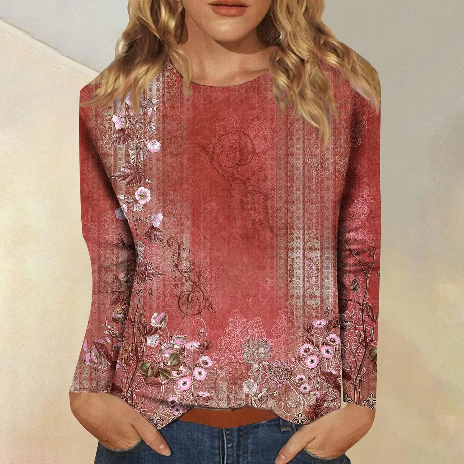 Blouses for Women 2025 Three Quarter Sleeve Round Neck T Shirt Hawaiian Printing Trendy Fashion Beach Tops
