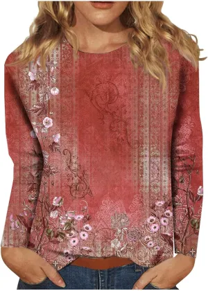 Blouses for Women 2025 Three Quarter Sleeve Round Neck T Shirt Hawaiian Printing Trendy Fashion Beach Tops