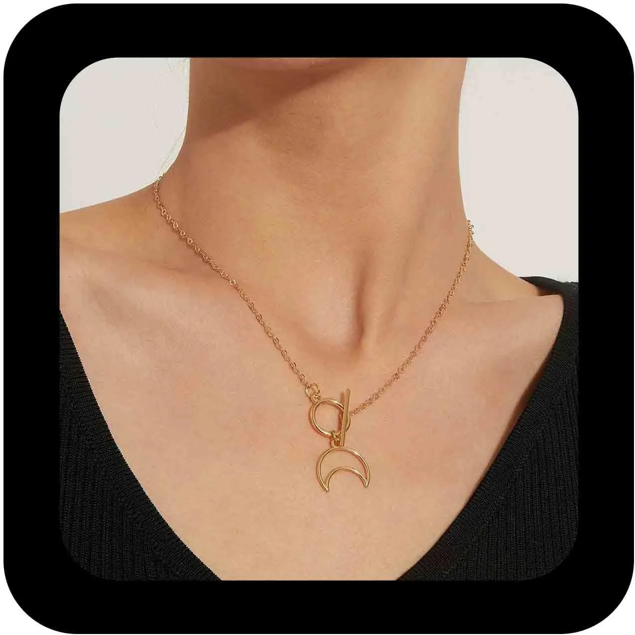 Bohemian Moon Pendant Necklace Gold Hollow Crescent Choker Necklace Crescent T Bar Chain Necklaces Minimalist Moon Collar Necklaces Jewelry for Women
