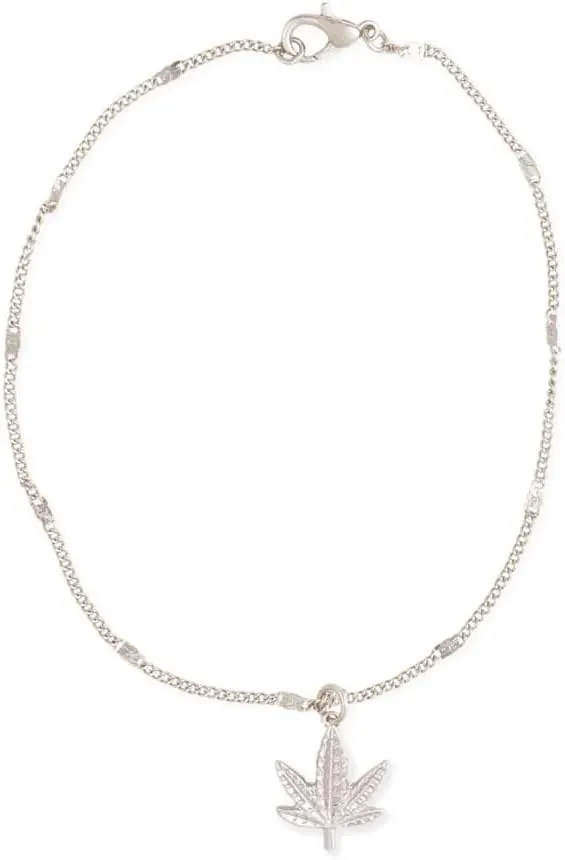 Botanical 420 Leaf Charm Anklet Dainty Chain with Textured Pendant Ankle Bracelet