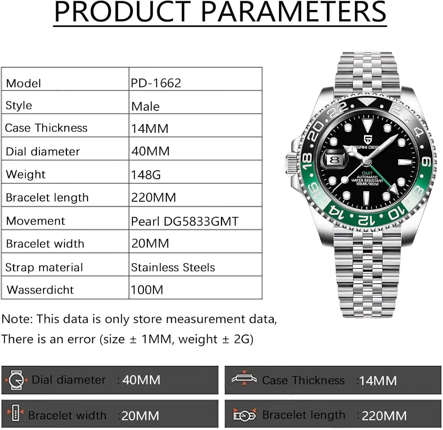 BY BENYAR Pagani Design Men GMT Automatic Watches-Fashion Stainless Steel Mechanical Watch-Sapphire Glass Lens Watch Men