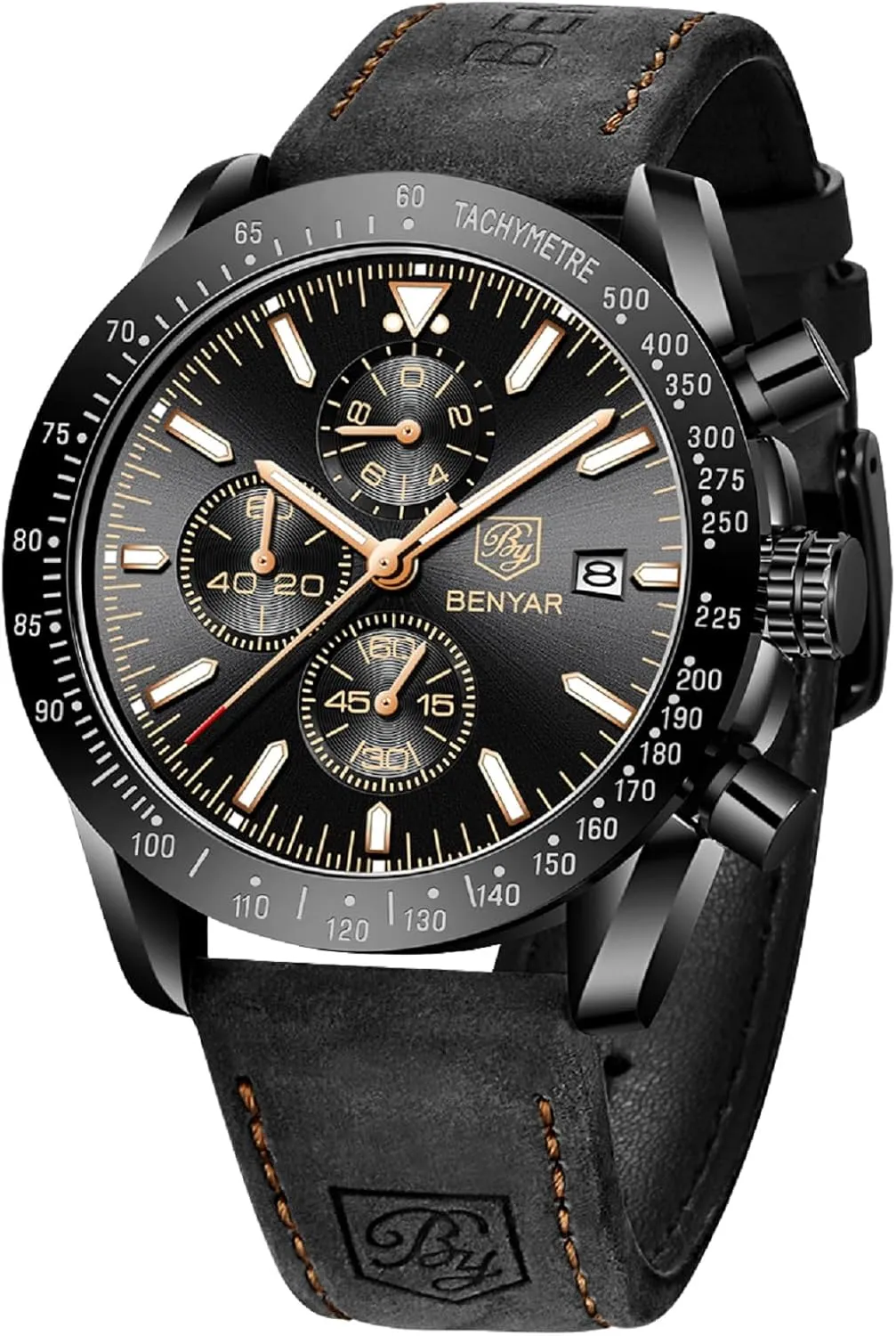 BY BENYAR Watch for Men Analog Quartz Chronograph Waterproof Luminous Designer Mens Wrist Watches Business Work Sport Casual Dress Watch with Silicone Strap Elegant Gifts for Men