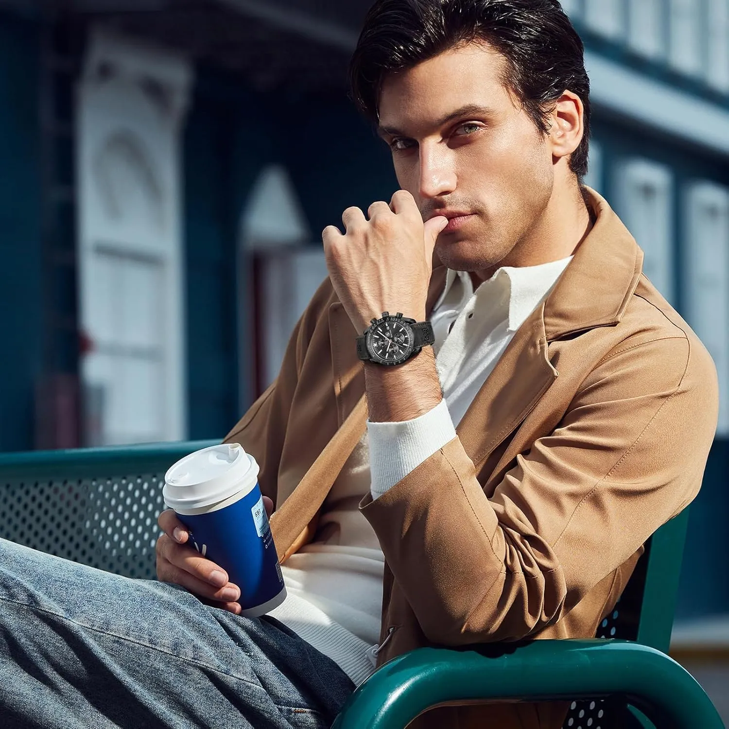 BY BENYAR Watch for Men Analog Quartz Chronograph Waterproof Luminous Designer Mens Wrist Watches Business Work Sport Casual Dress Watch with Silicone Strap Elegant Gifts for Men