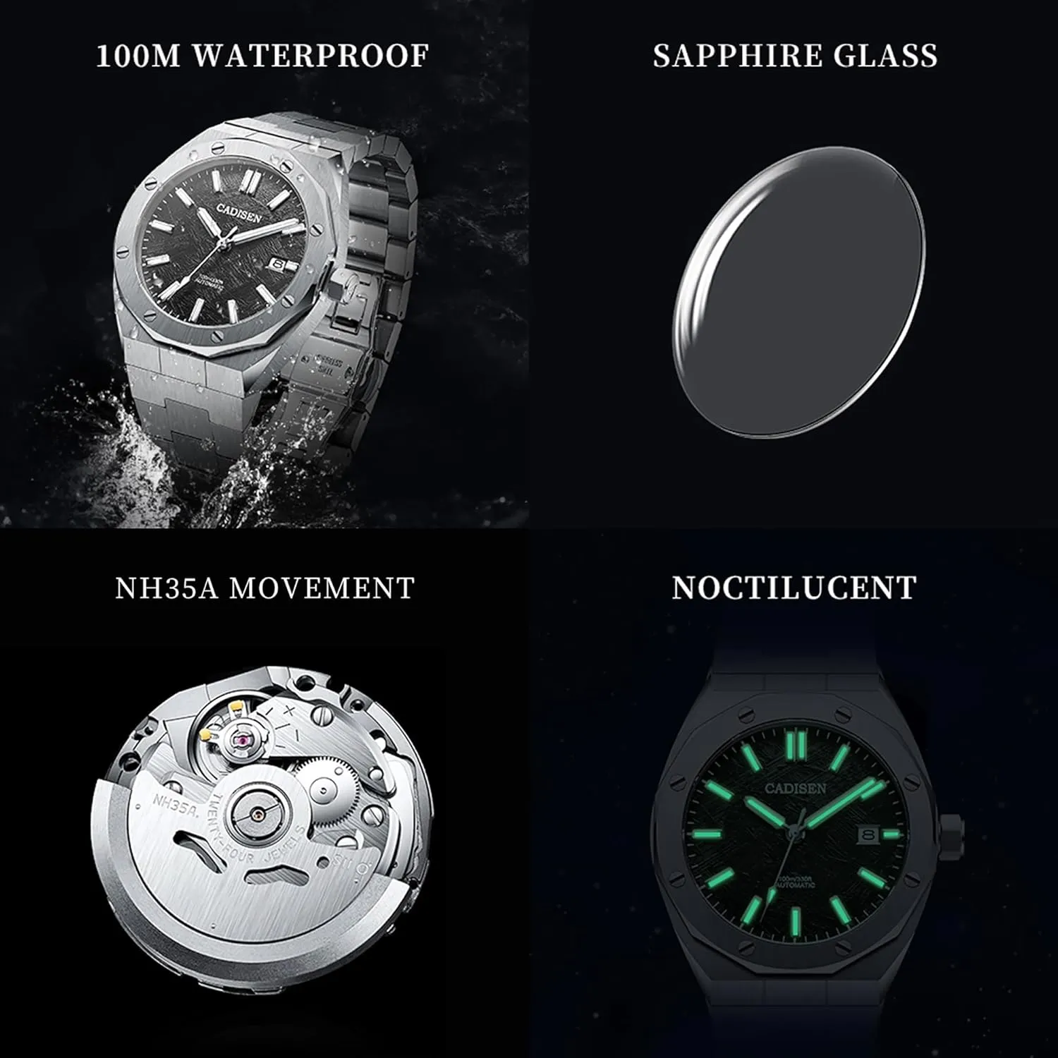 CADISEN Automatic Men's Mechanical Watch Waterproof Calendar Business Gentleman Man Style Steel Band Watches