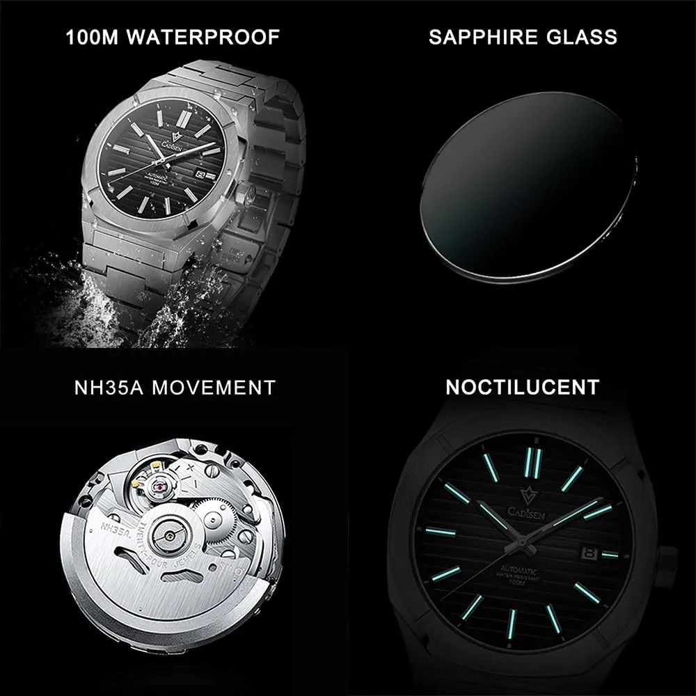 CADISEN Design Men Watches Mechanical Automatic Watch 100M Waterproof Brand Luxury Wristwatch