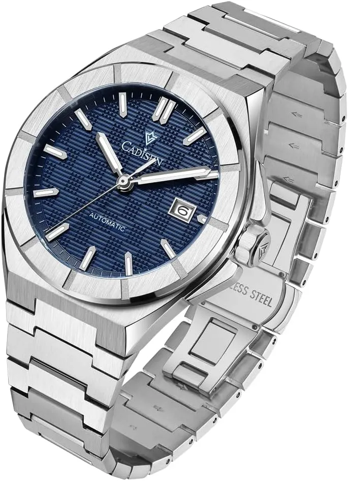 CADISEN Mens Automatic Watch Mechanical Waterproof Sapphire Watches for Men Stainless Steel Strap Wristwatch