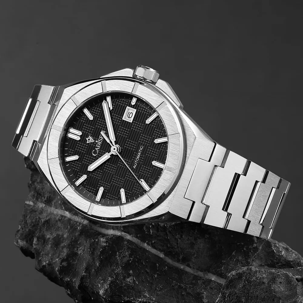 CADISEN Mens Automatic Watch Mechanical Waterproof Sapphire Watches for Men Stainless Steel Strap Wristwatch