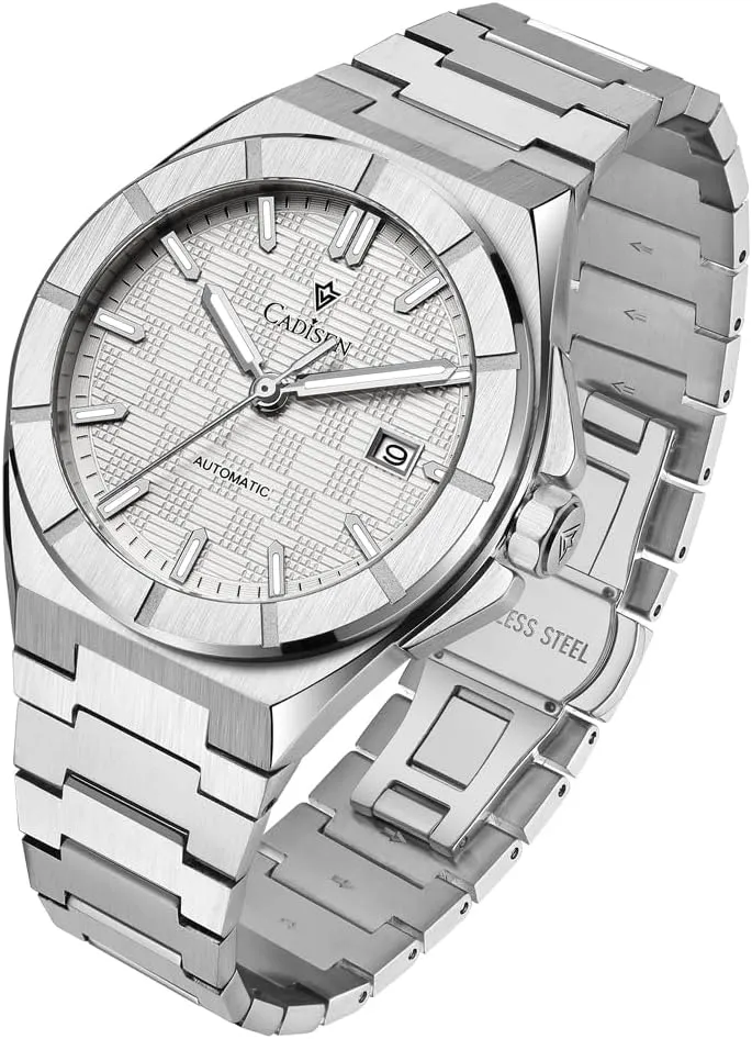 CADISEN Mens Automatic Watch Mechanical Waterproof Sapphire Watches for Men Stainless Steel Strap Wristwatch