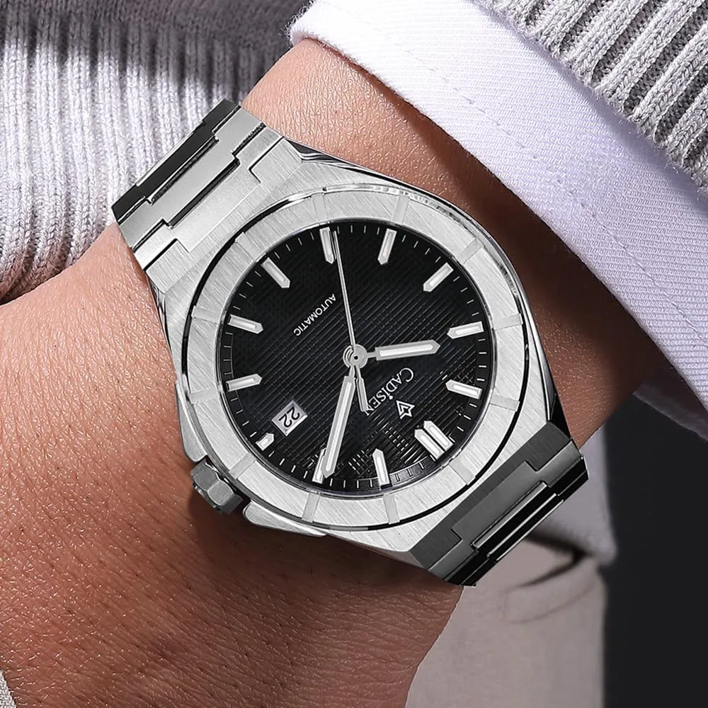 CADISEN Mens Automatic Watch Mechanical Waterproof Sapphire Watches for Men Stainless Steel Strap Wristwatch