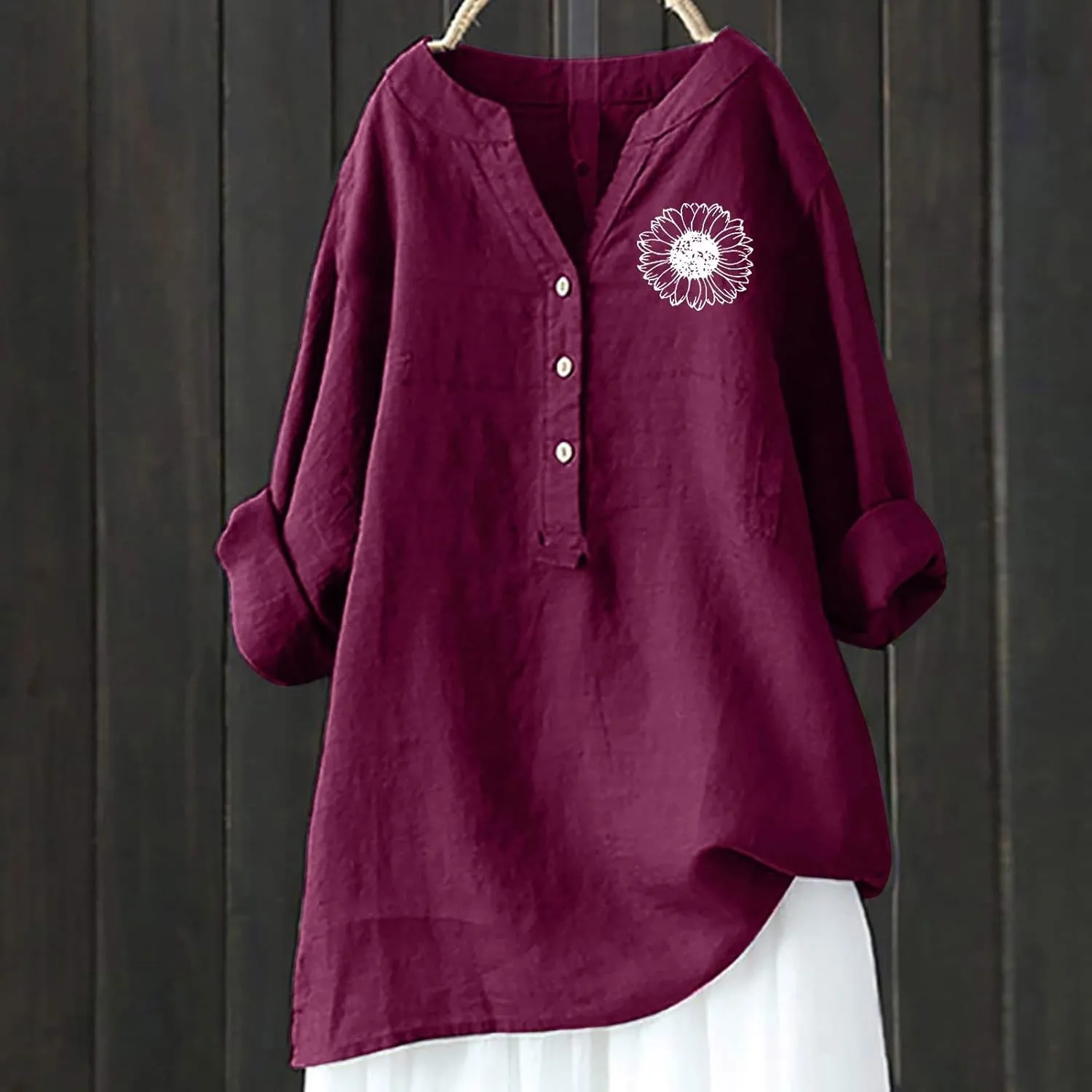 Camisa De Lino para Mujer Men White Linen Shirt Beach Womens Tops Dressy Casual 3/4 Sleeve Cotton