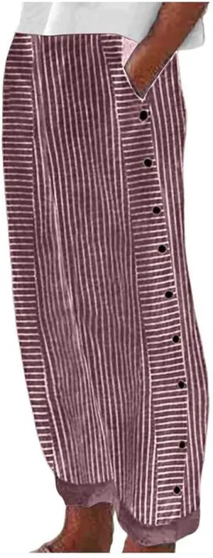Capri Lounge Pants For Women Plus Size Loose Fitting High Waist Striped Drawstring Pants Wide Leg Cropped Trouser