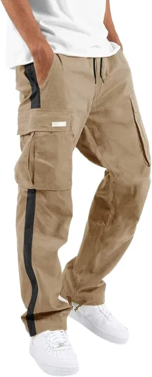 Cargo Sweatpants for Men Big and Tall Pants for Men Work Pants Men's Heavyweight Fleece Cargo Sweatpants Open Bottom