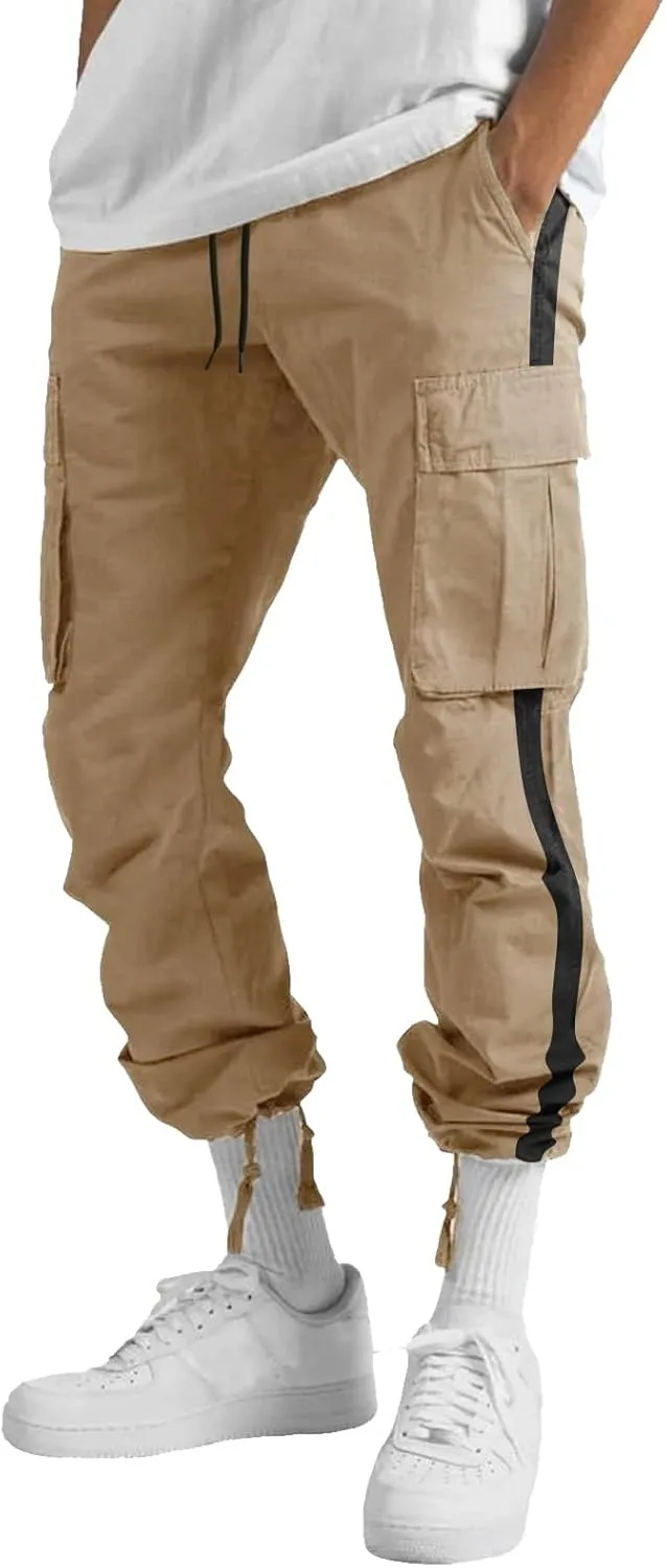 Cargo Sweatpants for Men Big and Tall Pants for Men Work Pants Men's Heavyweight Fleece Cargo Sweatpants Open Bottom