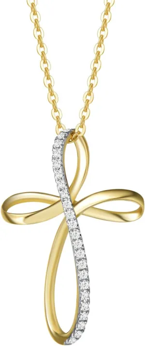 Carleen 14K Solid Yellow Gold 0.115CTTW Genuine Diamond Pave Cross Pendant Silky Infinity Ribbon Design Dainty Fine Delicate Necklace Jewelry Holiday Mother's Day Gifts for Women, 16 2 INCH