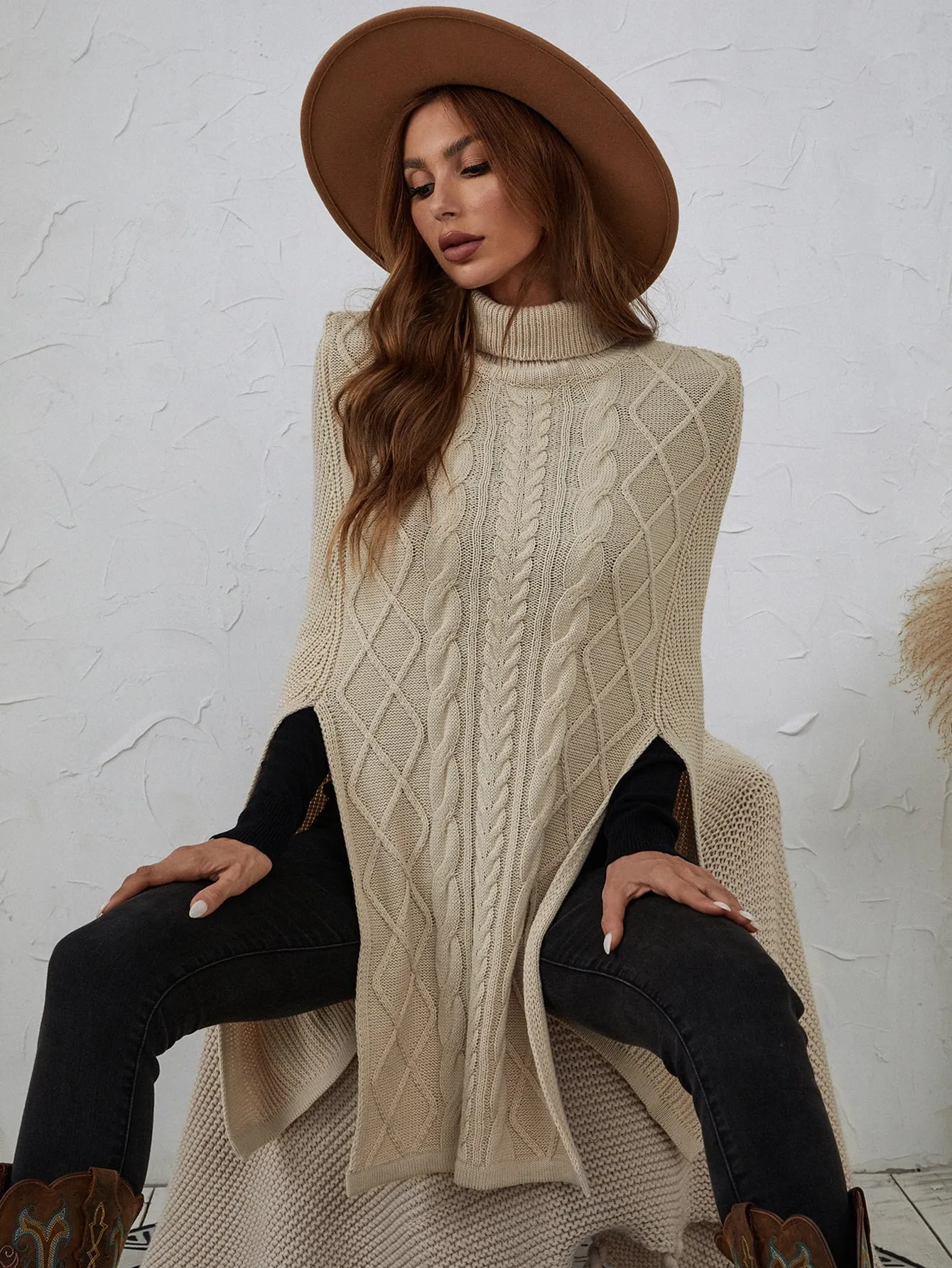 Casual Plain Sleeveless High Neck Long Women Sweater