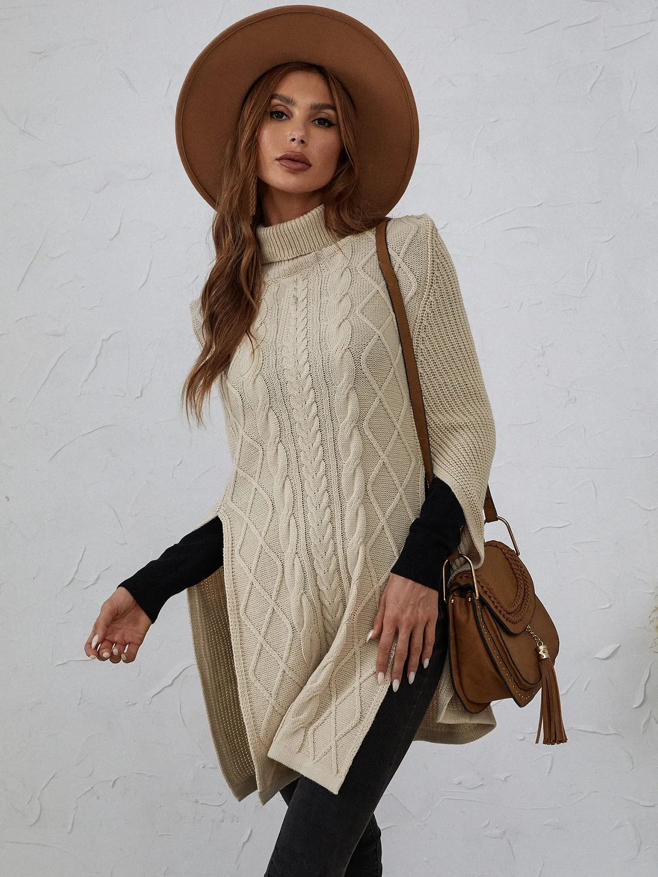 Casual Plain Sleeveless High Neck Long Women Sweater