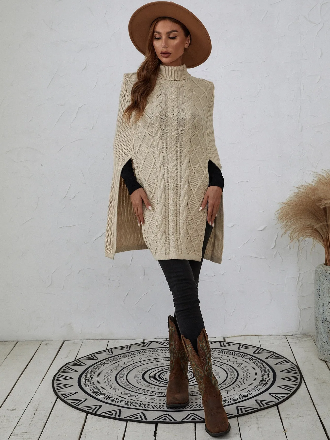 Casual Plain Sleeveless High Neck Long Women Sweater