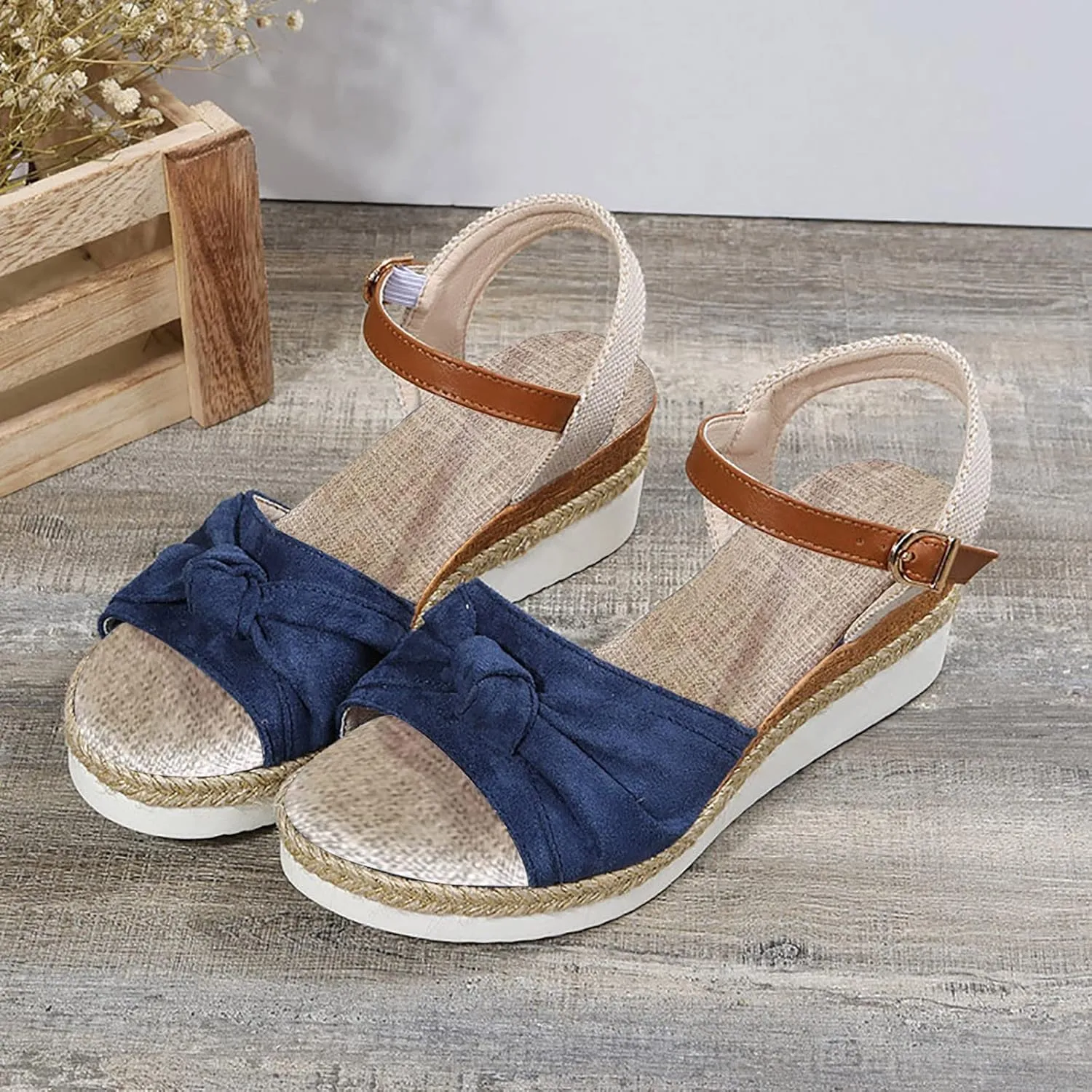 Cathalem Summer Sandals for Women 2024 Open Toe Ankle Strap Espadrilles Sandals Casual Strappy Slip on Sandals Beach Sandals