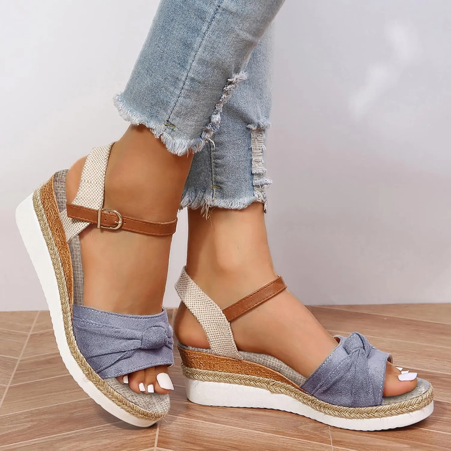 Cathalem Summer Sandals for Women 2024 Open Toe Ankle Strap Espadrilles Sandals Casual Strappy Slip on Sandals Beach Sandals