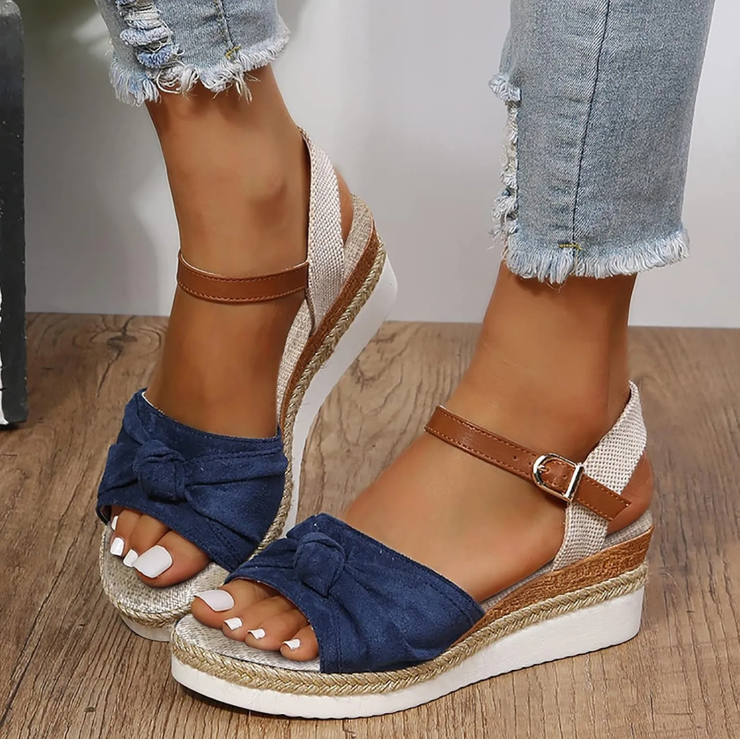 Cathalem Summer Sandals for Women 2024 Open Toe Ankle Strap Espadrilles Sandals Casual Strappy Slip on Sandals Beach Sandals