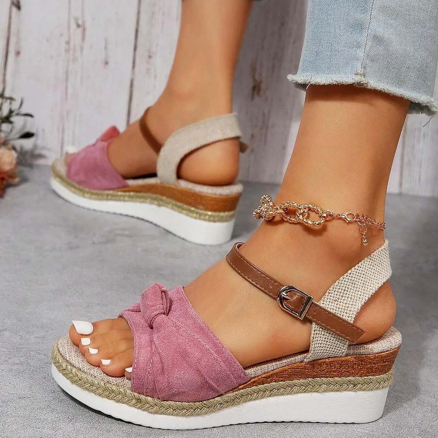 Cathalem Summer Sandals for Women 2024 Open Toe Ankle Strap Espadrilles Sandals Casual Strappy Slip on Sandals Beach Sandals
