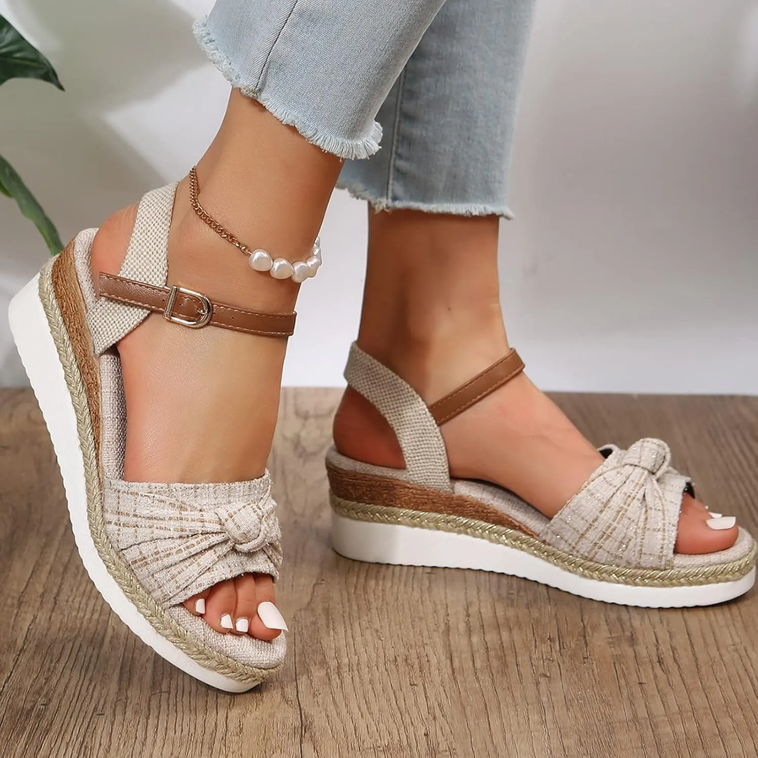 Cathalem Summer Sandals for Women 2024 Open Toe Ankle Strap Espadrilles Sandals Casual Strappy Slip on Sandals Beach Sandals