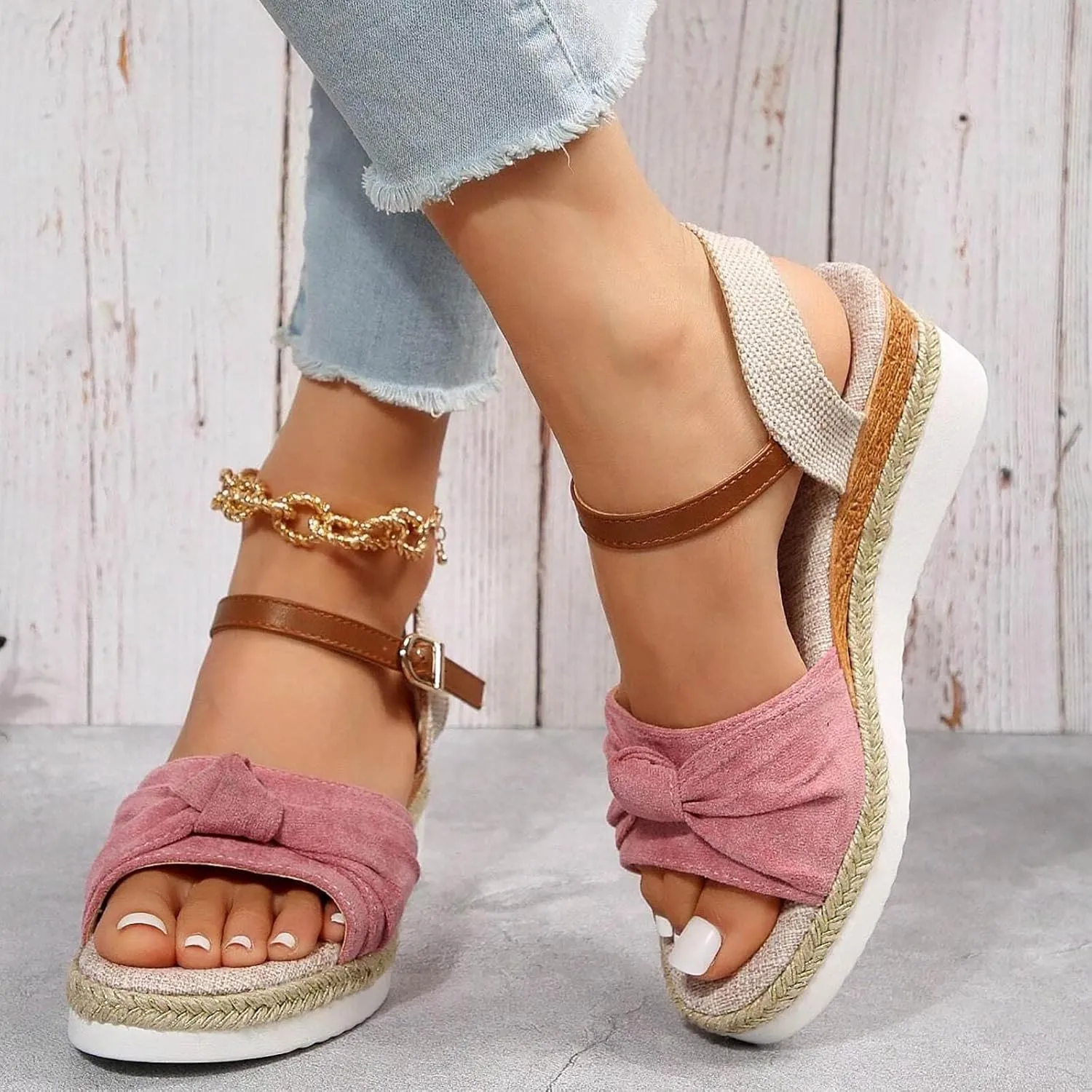 Cathalem Summer Sandals for Women 2024 Open Toe Ankle Strap Espadrilles Sandals Casual Strappy Slip on Sandals Beach Sandals