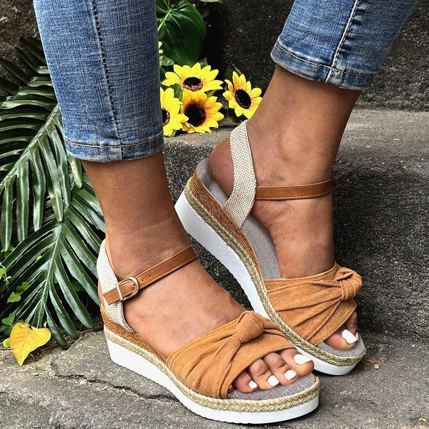 Cathalem Summer Sandals for Women 2024 Open Toe Ankle Strap Espadrilles Sandals Casual Strappy Slip on Sandals Beach Sandals