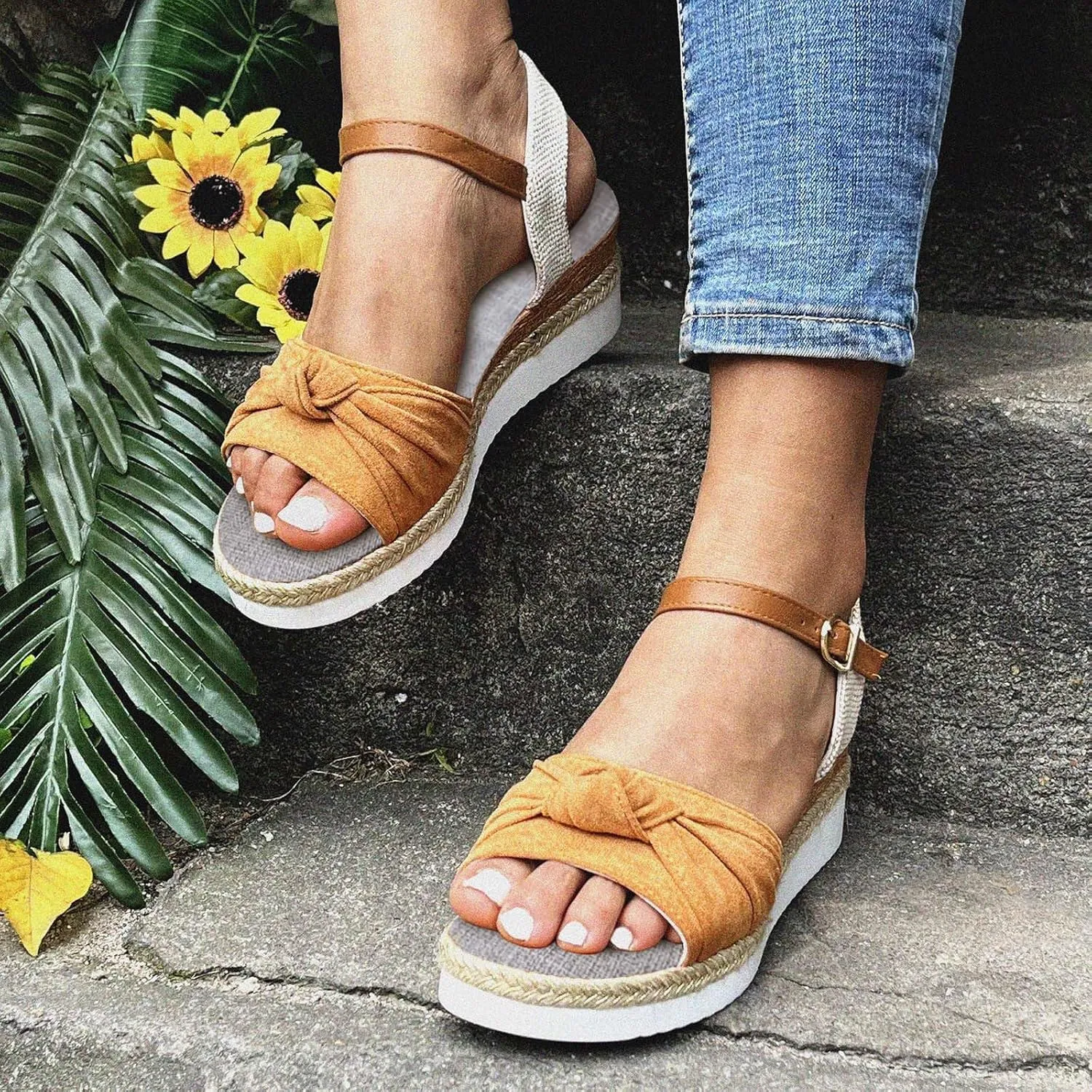 Cathalem Summer Sandals for Women 2024 Open Toe Ankle Strap Espadrilles Sandals Casual Strappy Slip on Sandals Beach Sandals