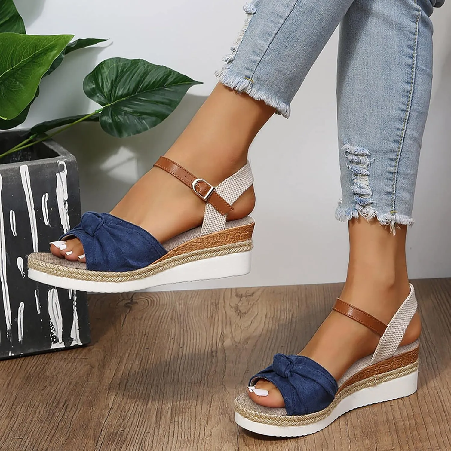 Cathalem Summer Sandals for Women 2024 Open Toe Ankle Strap Espadrilles Sandals Casual Strappy Slip on Sandals Beach Sandals