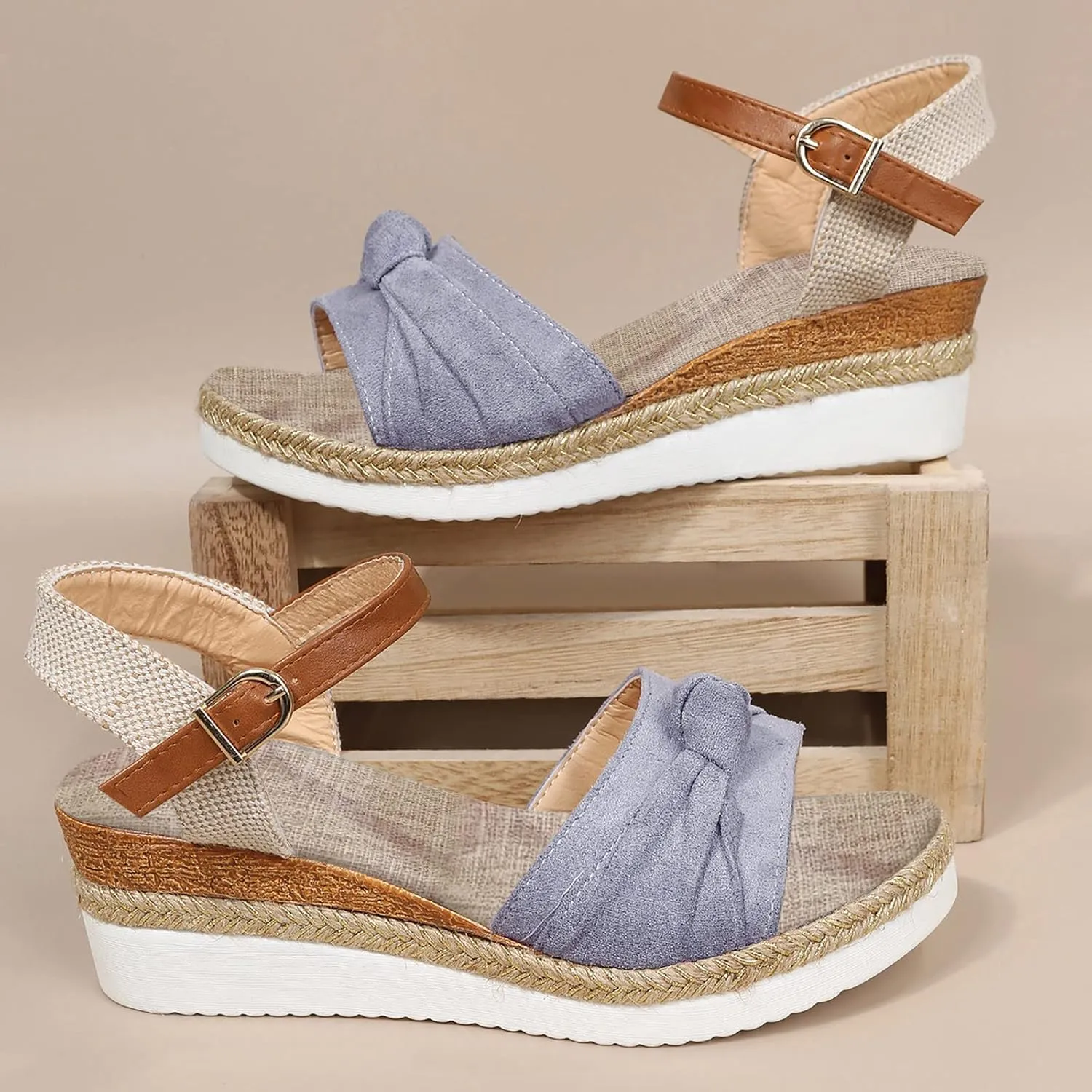 Cathalem Summer Sandals for Women 2024 Open Toe Ankle Strap Espadrilles Sandals Casual Strappy Slip on Sandals Beach Sandals