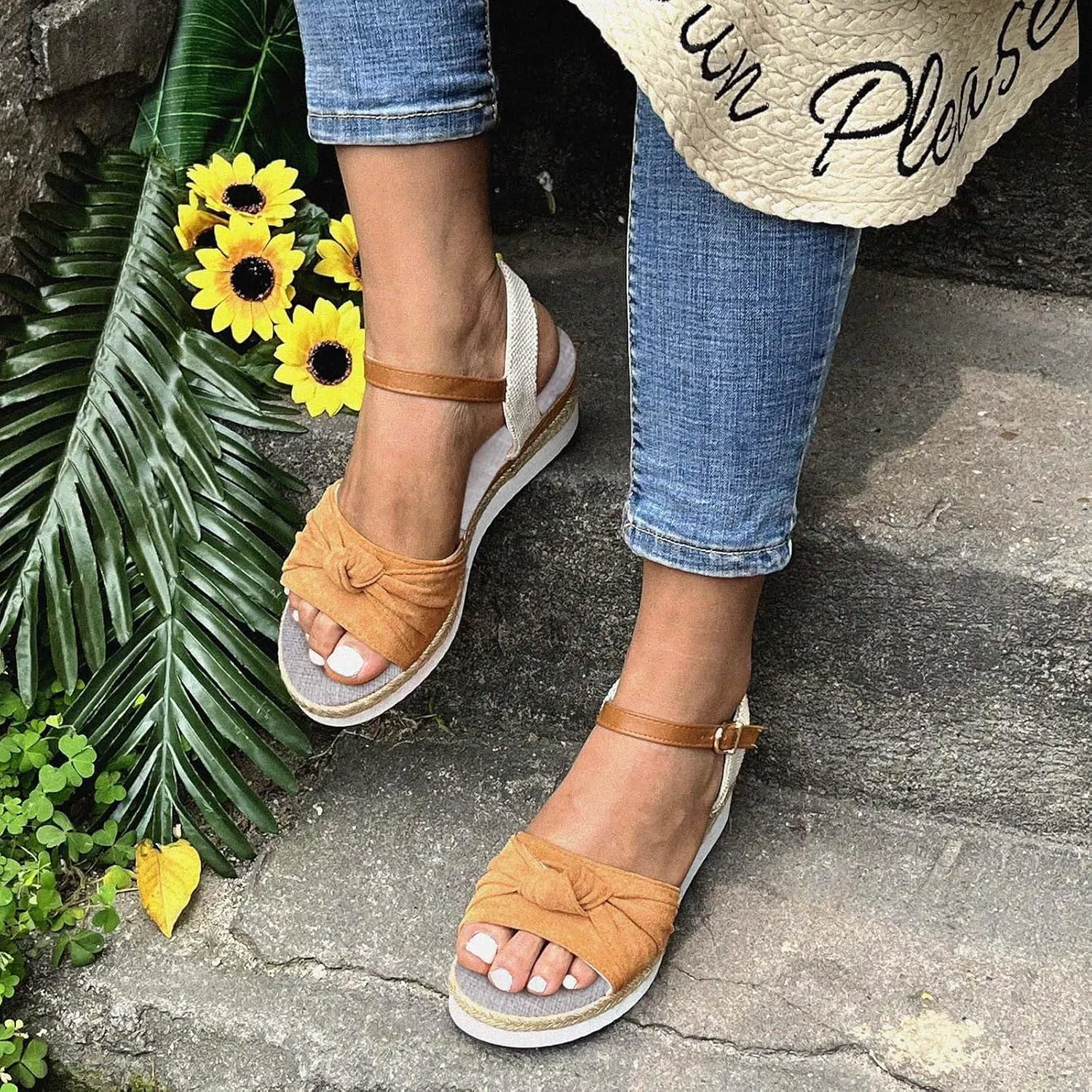 Cathalem Summer Sandals for Women 2024 Open Toe Ankle Strap Espadrilles Sandals Casual Strappy Slip on Sandals Beach Sandals