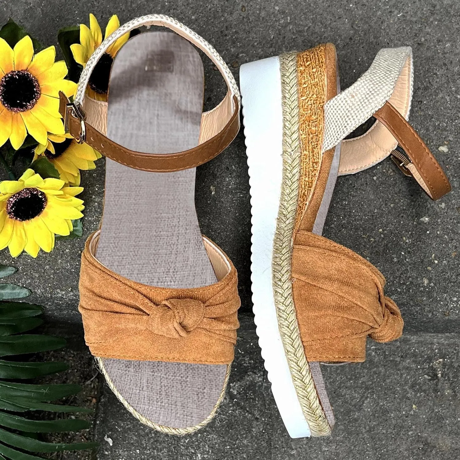 Cathalem Summer Sandals for Women 2024 Open Toe Ankle Strap Espadrilles Sandals Casual Strappy Slip on Sandals Beach Sandals