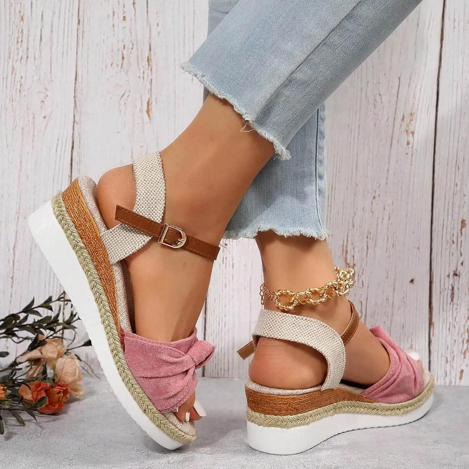 Cathalem Summer Sandals for Women 2024 Open Toe Ankle Strap Espadrilles Sandals Casual Strappy Slip on Sandals Beach Sandals