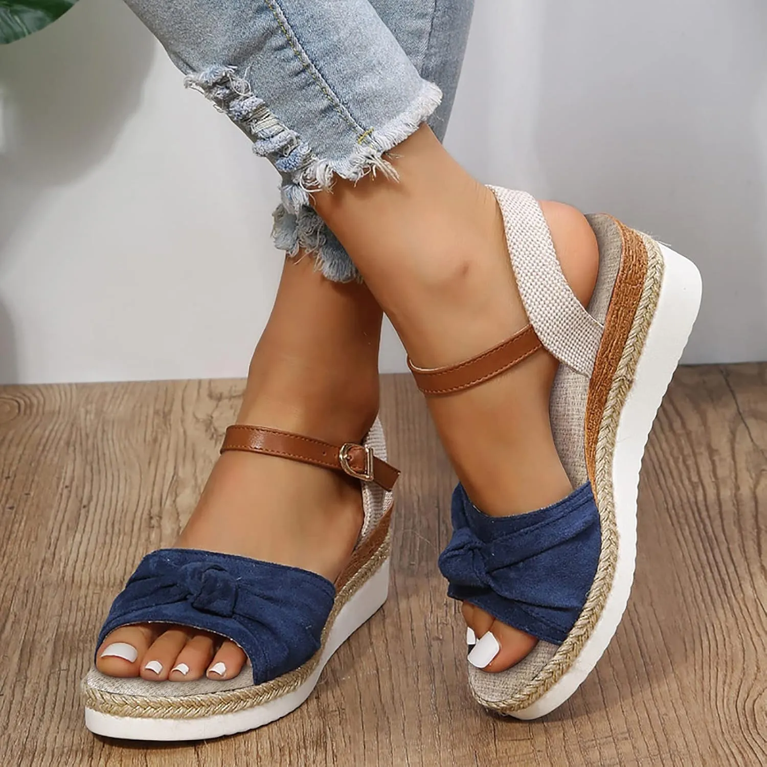 Cathalem Summer Sandals for Women 2024 Open Toe Ankle Strap Espadrilles Sandals Casual Strappy Slip on Sandals Beach Sandals