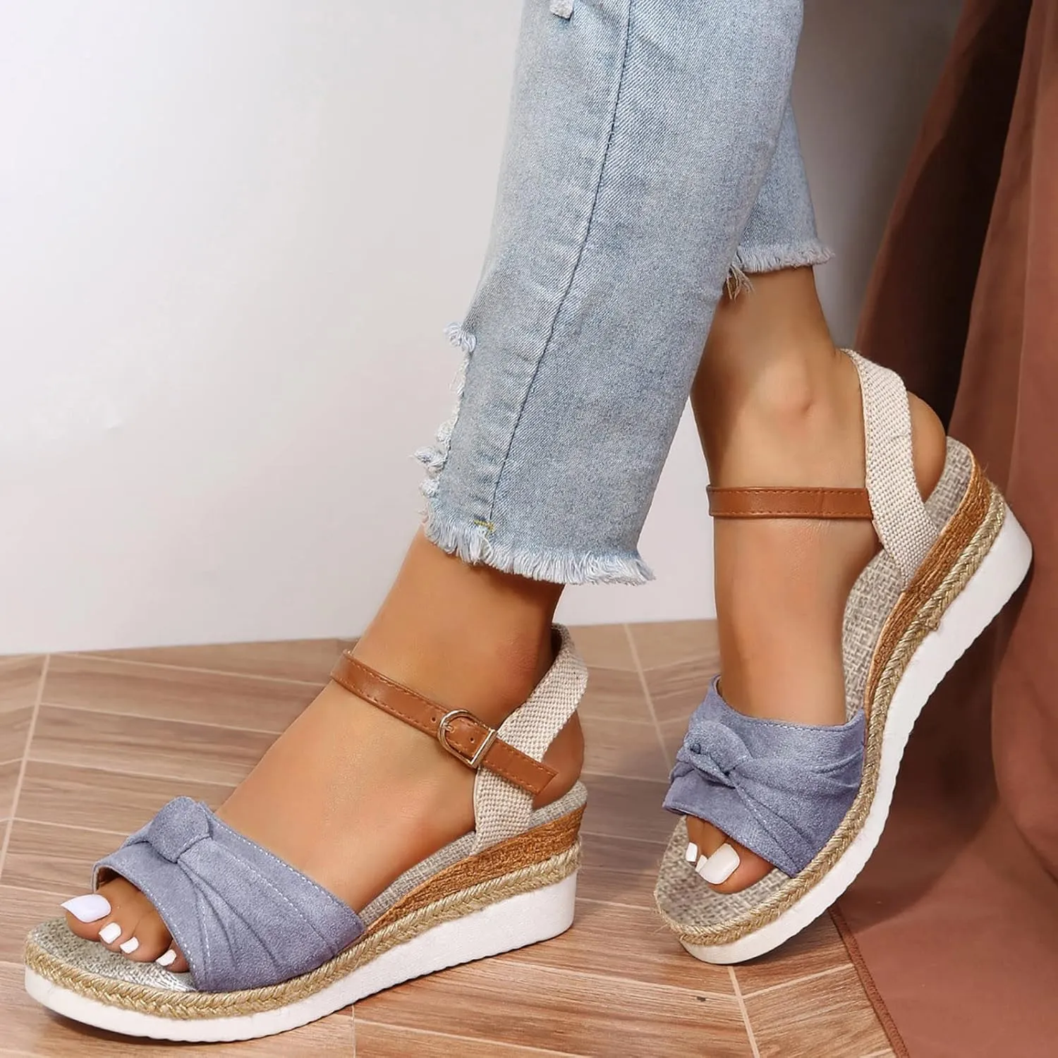 Cathalem Summer Sandals for Women 2024 Open Toe Ankle Strap Espadrilles Sandals Casual Strappy Slip on Sandals Beach Sandals