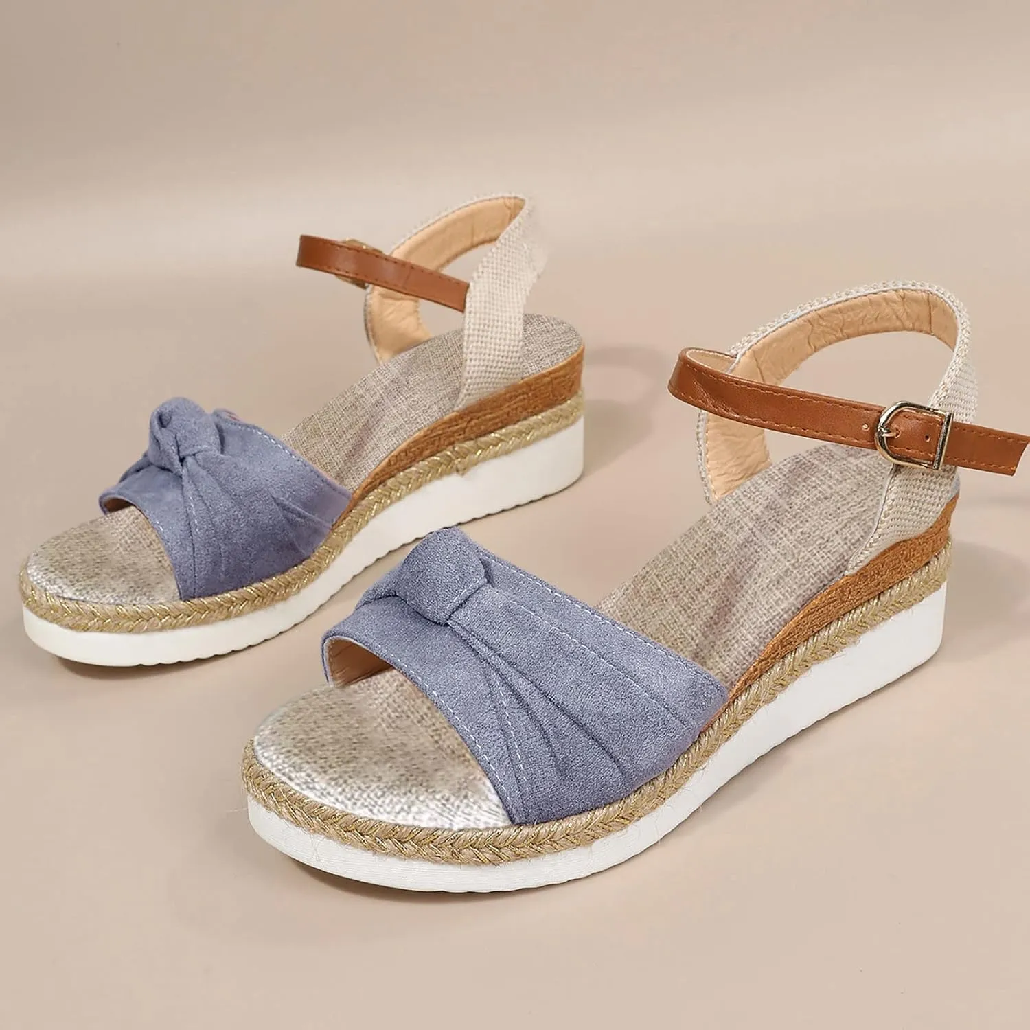Cathalem Summer Sandals for Women 2024 Open Toe Ankle Strap Espadrilles Sandals Casual Strappy Slip on Sandals Beach Sandals