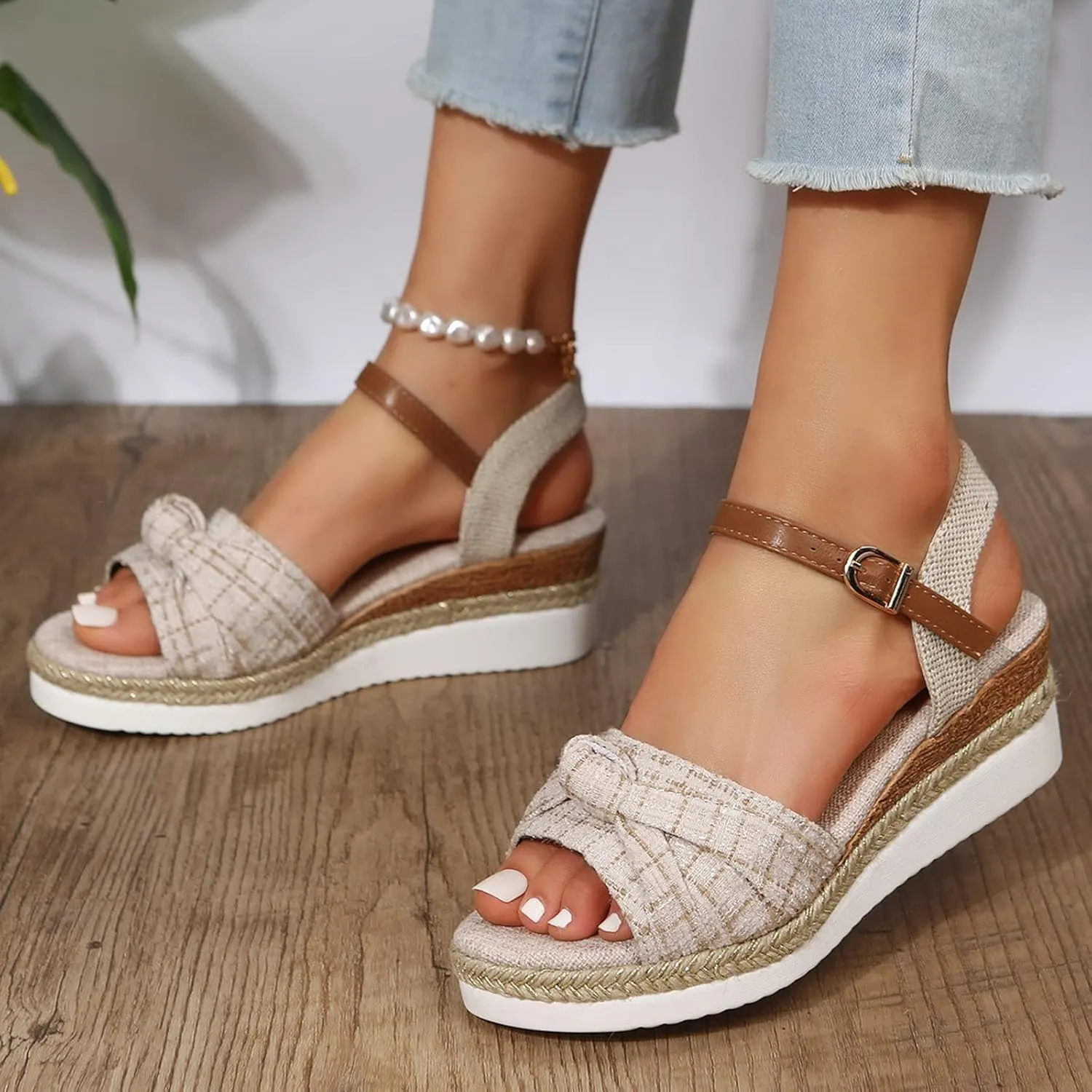 Cathalem Summer Sandals for Women 2024 Open Toe Ankle Strap Espadrilles Sandals Casual Strappy Slip on Sandals Beach Sandals