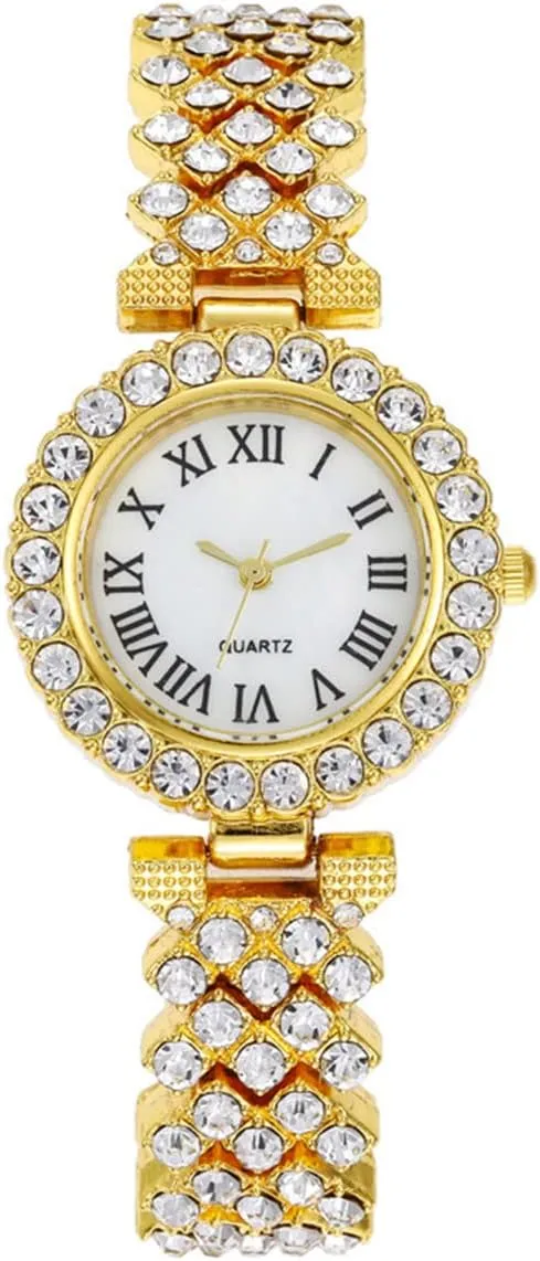CdyBox Lady Elegant Small Dial Quartz Watch with Diamond Bracelet Watch Set Dress Wrist Watches