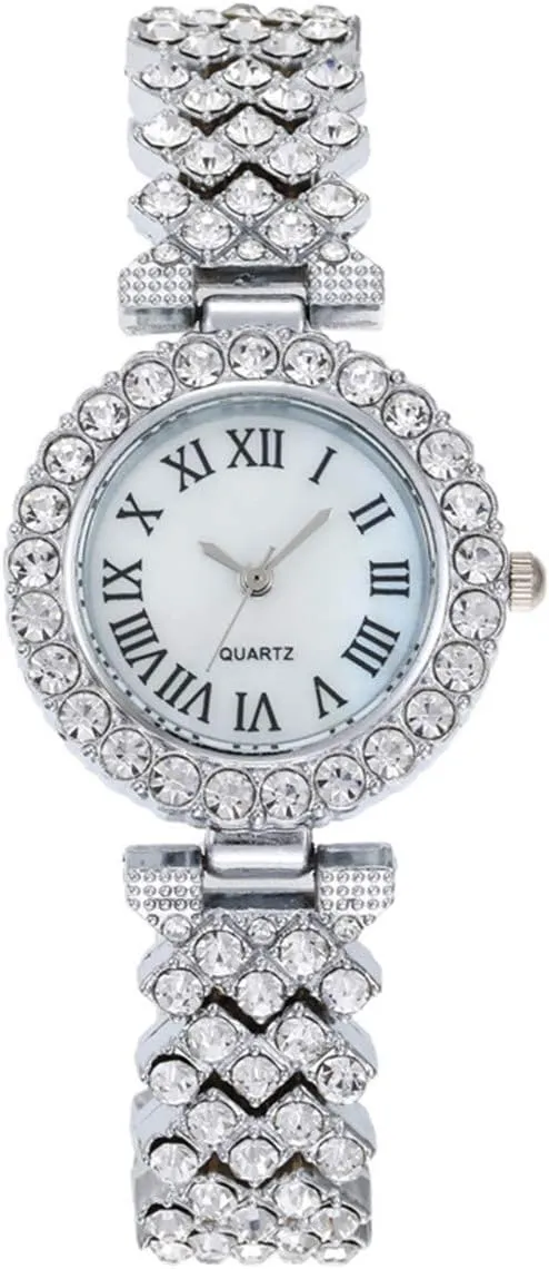 CdyBox Lady Elegant Small Dial Quartz Watch with Diamond Bracelet Watch Set Dress Wrist Watches