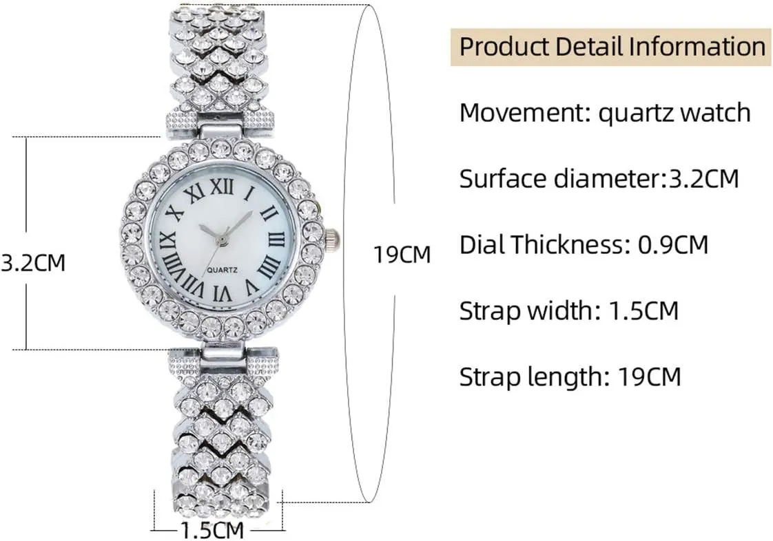 CdyBox Women Watches Diamond Luxury Quartz Watch Ladies Wristwatches with Crown Bangle Set Gifts
