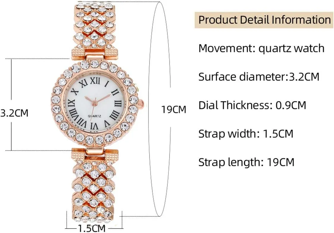 CdyBox Women Watches Diamond Luxury Quartz Watch Ladies Wristwatches with Crown Bangle Set Gifts
