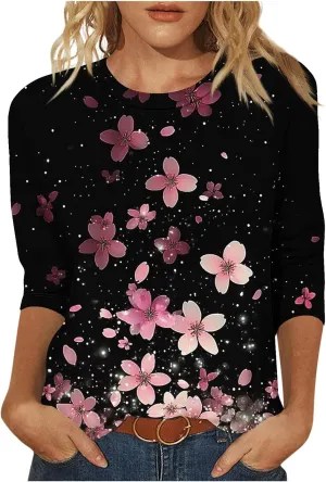 Ceboyel 3/4 Sleeve Tops for Women Summer Floral Paisley Print Tees Shirts Trendy Ladies Blouses Dressy Casual Clothing 2023